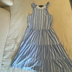 Blue and White Striped Sleeveless Dress